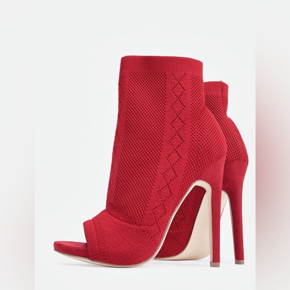 Red Open Toes Booties - Picture 4 of 10